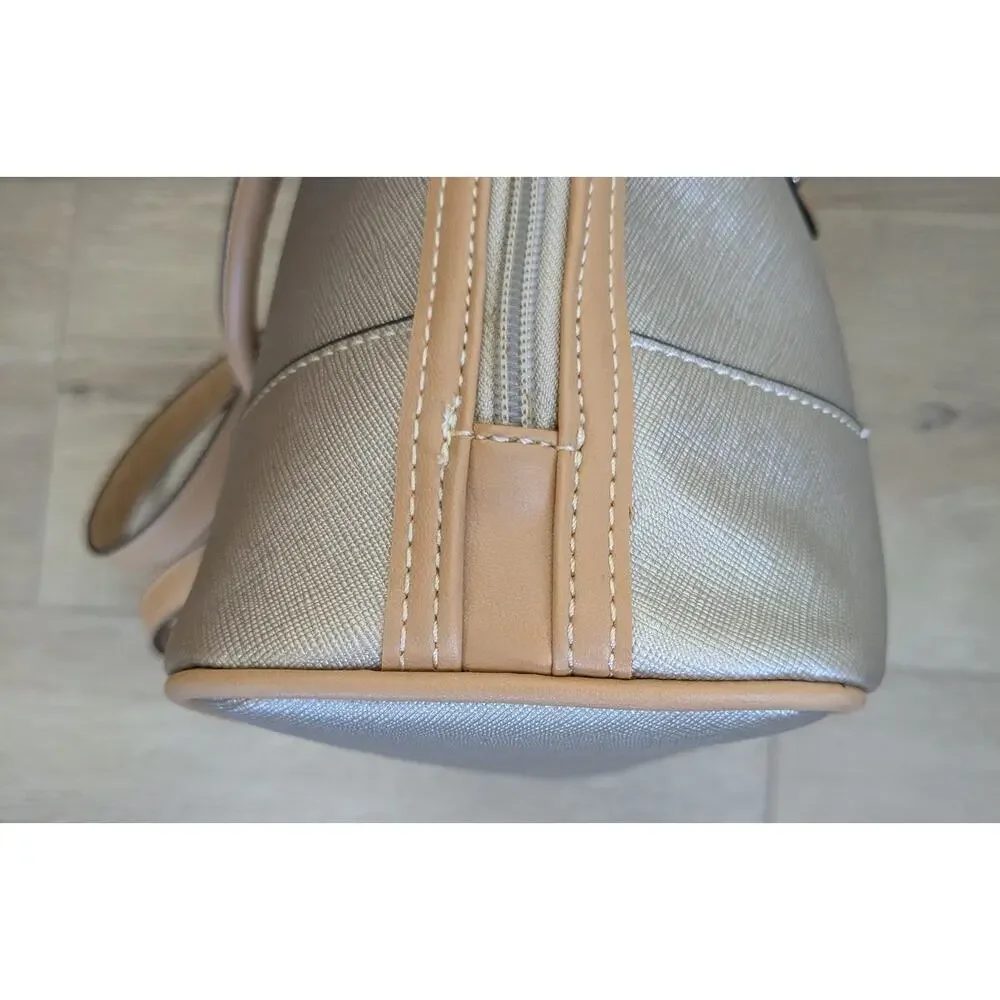 Giani Bernini Crossbody Satchel Bag Champagne Gold / Beige Tan Trim Convertible
